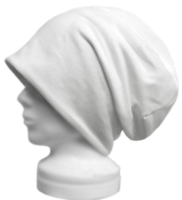 ルーズワッチキャップ◆鹿の子織コットンニット／ホワイト　◇ゆったりサイズ・小顔効果・オールシーズン着用◇