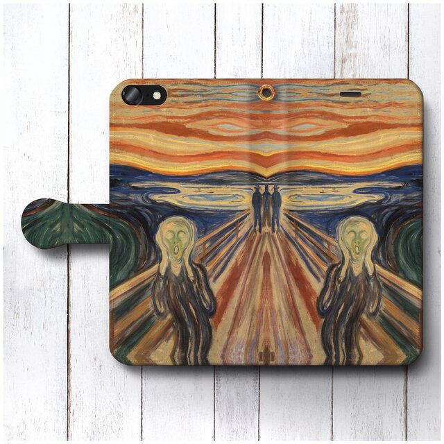 【ムンクの叫び　世界の名画】スマホケース手帳型 iPhoneⅩ XS 全機種 対応 TPU レザー 名画