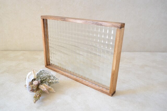 0310mito 国産ひのきとレトロガラスのシンプルカフェトレイ