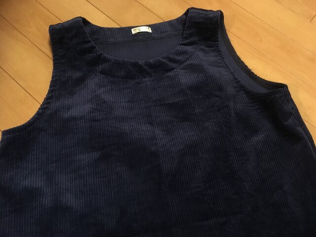 【t様オーダー品】ノースリーブワンピース★ネイビーコーデュロイの画像1枚目