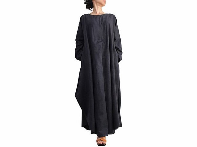 ジョムトン手織り綿のロングドレス No.3 墨黒 (DFS-055-01)の画像1枚目