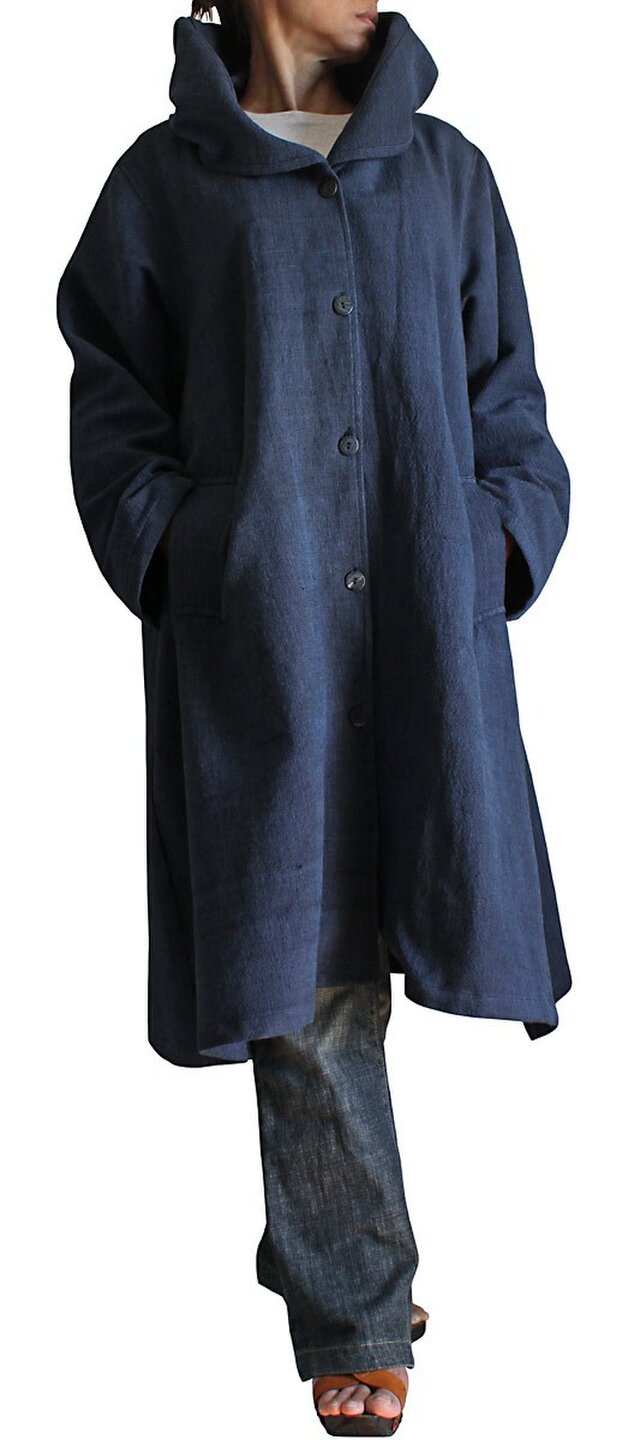 ジョムトン手織り綿ゆったりフーデッドコート インディゴ紺（JFS-125-03） | iichi ハンドメイド・クラフト作品・手仕事品の通販