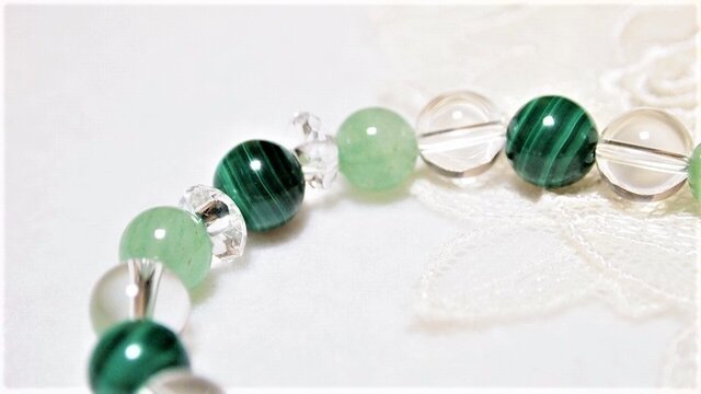 石のみ* アベンチュリン・マラカイト・水晶のおしゃれブレスレット