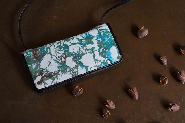 絞り染めLEATHERお財布bag-#green-color《送料無料》の画像1枚目