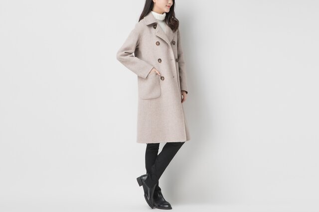 カシミヤ混素材 ダブルフェイス 優雅なダブルブレストコート