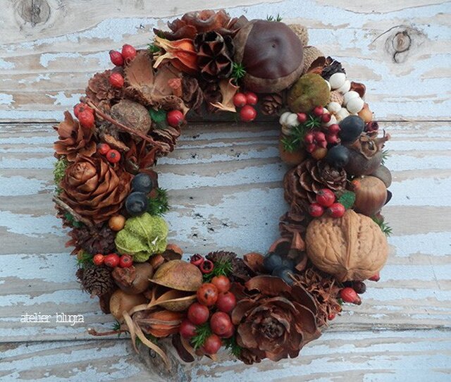 八ヶ岳〜静かな森の木の実のMiniWreath01の画像1枚目