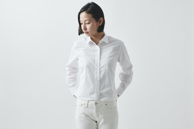 【SALE】HANDROOM WOMEN's スーピマコットンシャツ(ホワイト)の画像1枚目