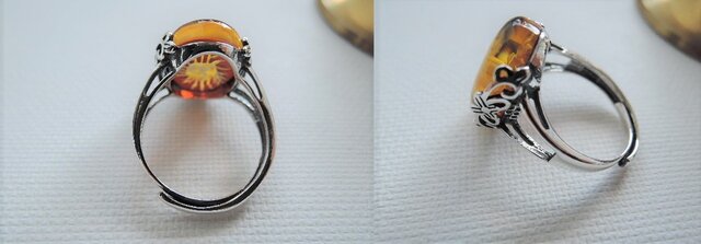 1143）バルティックアンバー薔薇の彫刻入りオーバルカボションSV925製