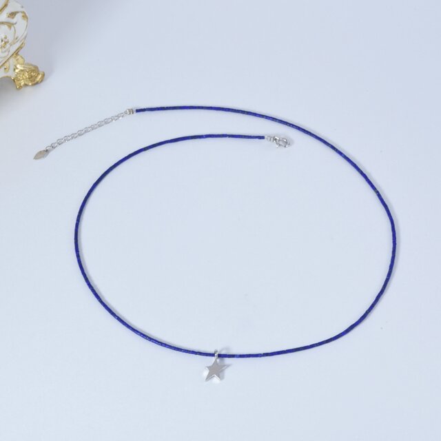 【ジェムストーンネックレス】ラピスラズリｘk18WGスターペンダント