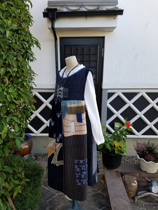 着物リメイク 手作り かすり、縞に旗、中型などパッチ ジャンパー