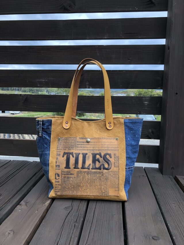 宅急便送料無料☆army duc square tote bag M denim & leather pocket