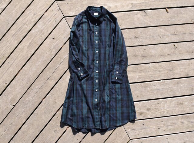 ラスト1点 限定2枚 静寂 check shirt onepiece 播州織 シャツワンピースの画像1枚目