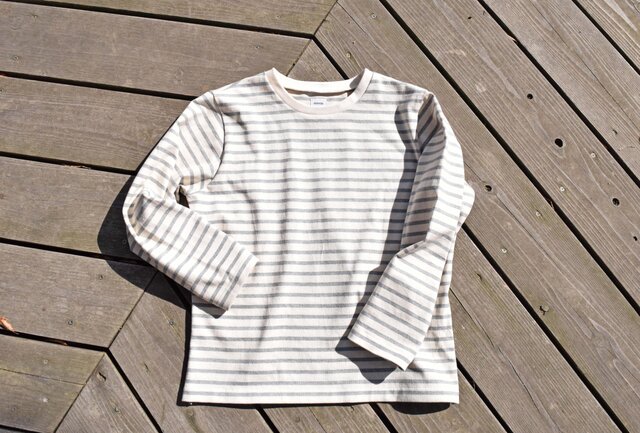 16番手双糸 マリンボーダー クルーネック ロングTシャツの画像1枚目