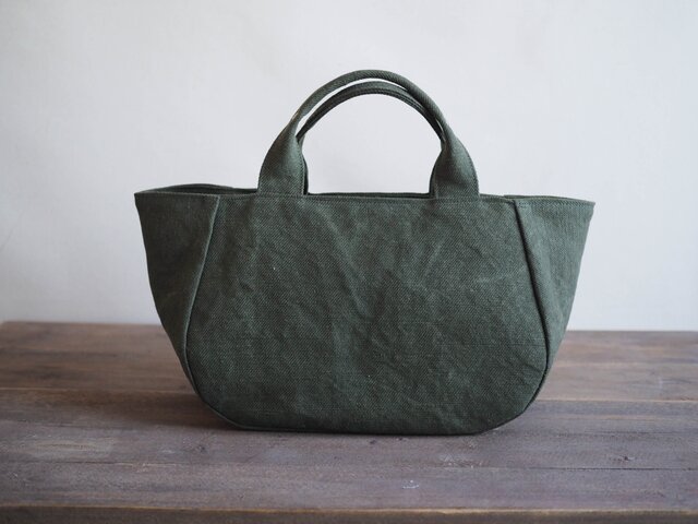 【MILITARY TWILL】蓋付き丸トートM (カーキドラブ)の画像1枚目