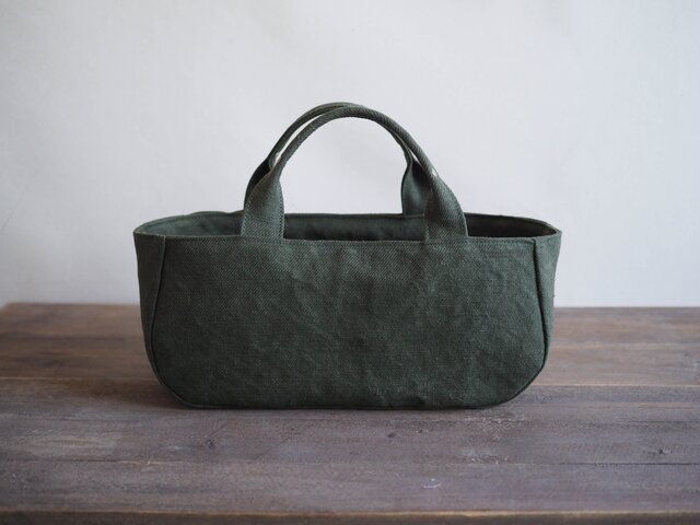 【MILITARY TWILL】蓋付き丸トート よこなが (カーキドラブ)の画像1枚目