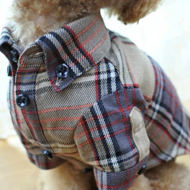 おしゃれな犬の服｜ビエラチェックシャツ（ベージュ）｜SSサイズ