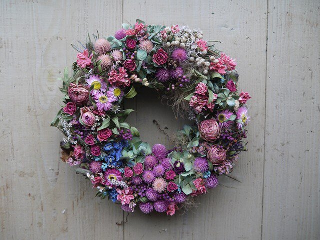 ドライフラワーꕤ︎︎スプレーバラと可愛いお花いっぱいアンティークリース cf84eafcbbfc9411f184ed1bb36677