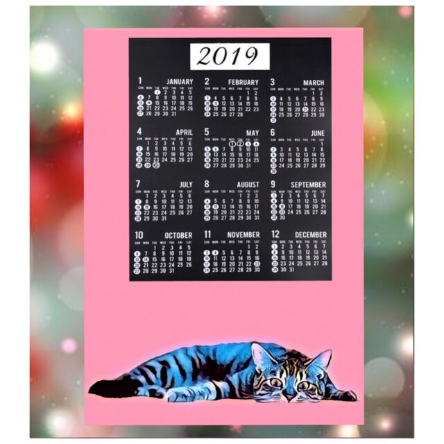2019年 壁掛けカレンダー ピンク アートポスターの画像1枚目