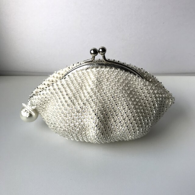 Beaded Pouch --Snow Crystal-- Ivory (L)