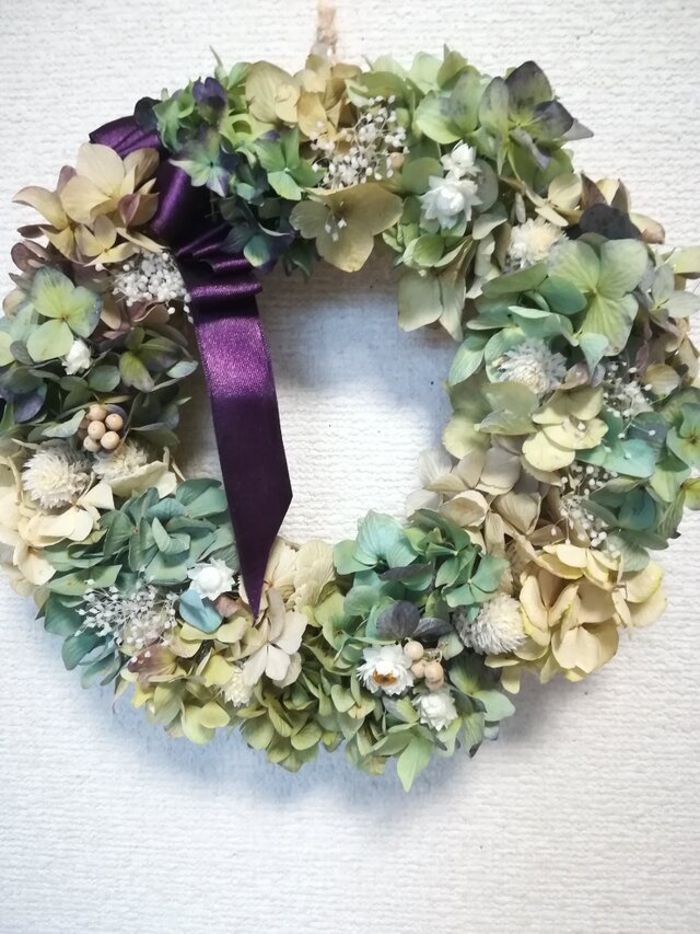 [送料無料]ドライフラワーリース◆あじさいと白いお花と、