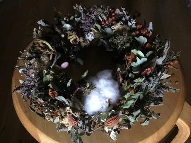 実物を詰め込んだナチュラルドライフラワーリース！Atelier Kouan