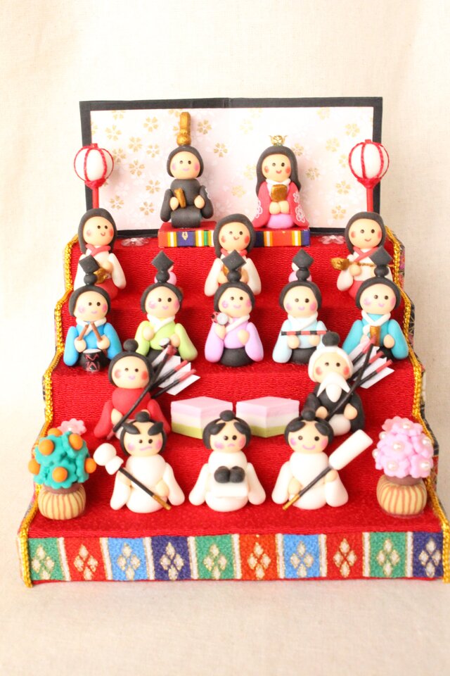 【お名前木札お作りします】5段 15人飾り♥お雛様(和・赤)の画像1枚目