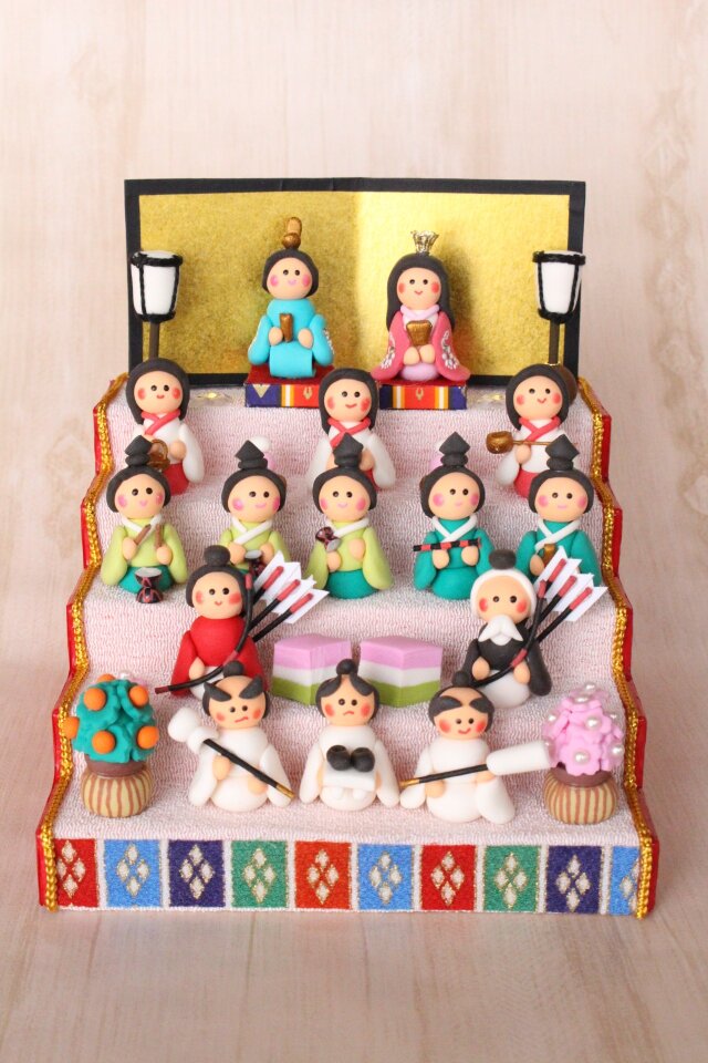 【お名前木札お作りします】15人飾り♥お雛様(薄ピンク)の画像1枚目