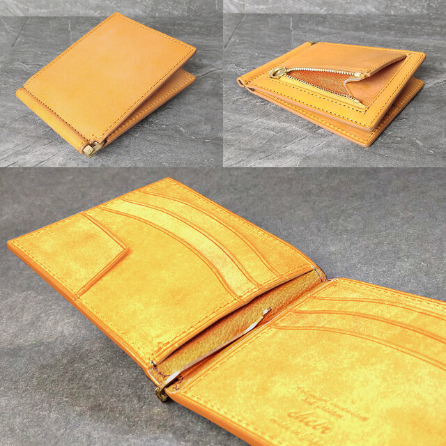 名入可][2色] マネークリップ小銭入れ付き --- 国産牛革ロロマ | iichi