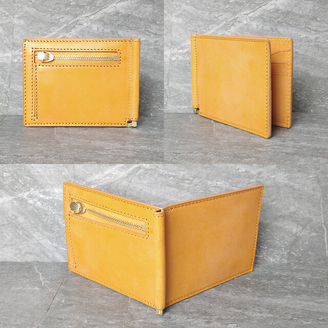 名入可][2色] マネークリップ小銭入れ付き --- 国産牛革ロロマ | iichi