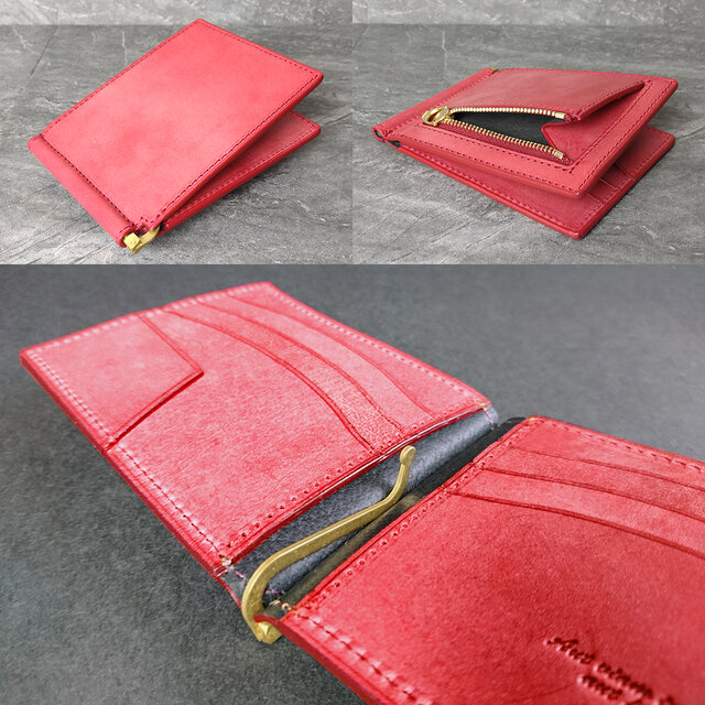 名入可][2色] マネークリップ小銭入れ付き --- 国産牛革ロロマ | iichi