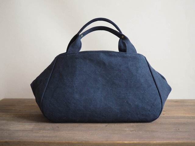 *受注生産*【MILITARY TWILL】蓋付き丸トートL (ネイビー)の画像1枚目