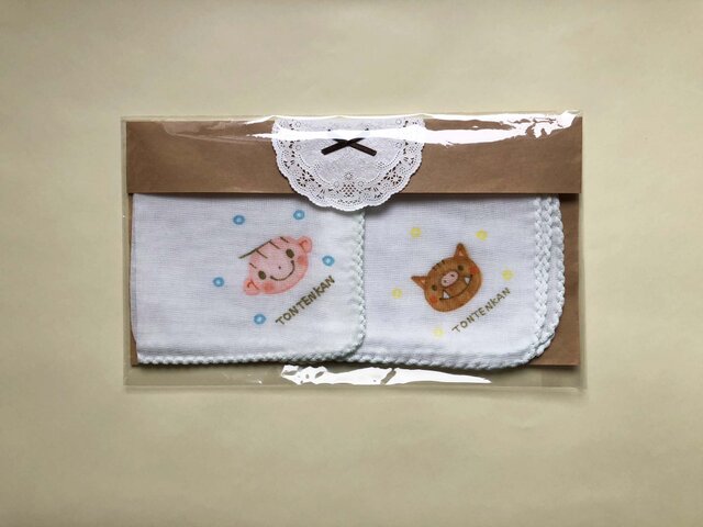 男の子出産祝 名入れガーゼいのししの画像1枚目