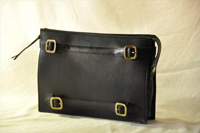 2ベルト クラッチバッグ 黒 セカンドバッグ Iichi ハンドメイド クラフト作品 手仕事品の通販