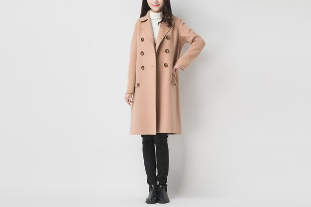 カシミヤ混素材 ダブルフェイス トレンチ風レディースコート