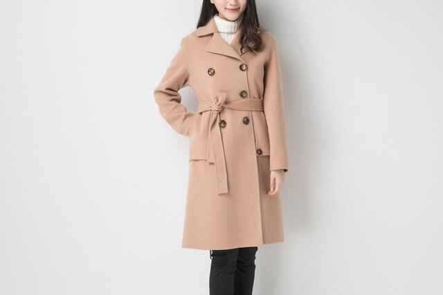 カシミヤ混素材 ダブルフェイス トレンチ風レディースコート