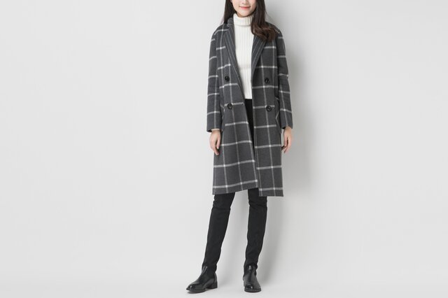 カシミヤ混素材 ダブルフェイス 大人女性のレディースコート