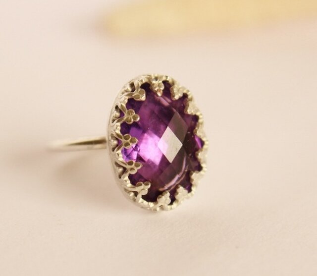 半貴石アート　薔薇　額　アンティークアート　ルビー　サファイア　アメジスト 宝石質 アメジスト 飾り覆輪 Silver Ring | iichi 日々の暮らし