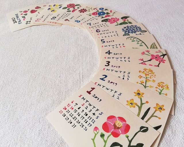2019年 型染めカレンダー・台座なし「花ごよみ」の画像1枚目