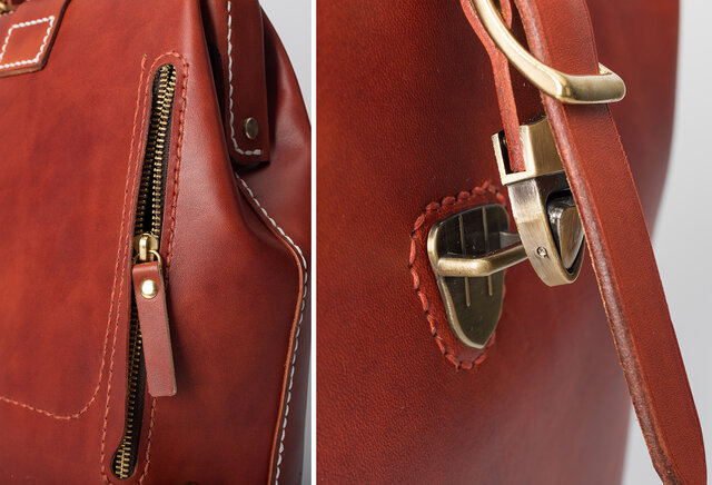 切線派】大容量 がま口 ラックスリュック 本革バッグ手作りのレザー
