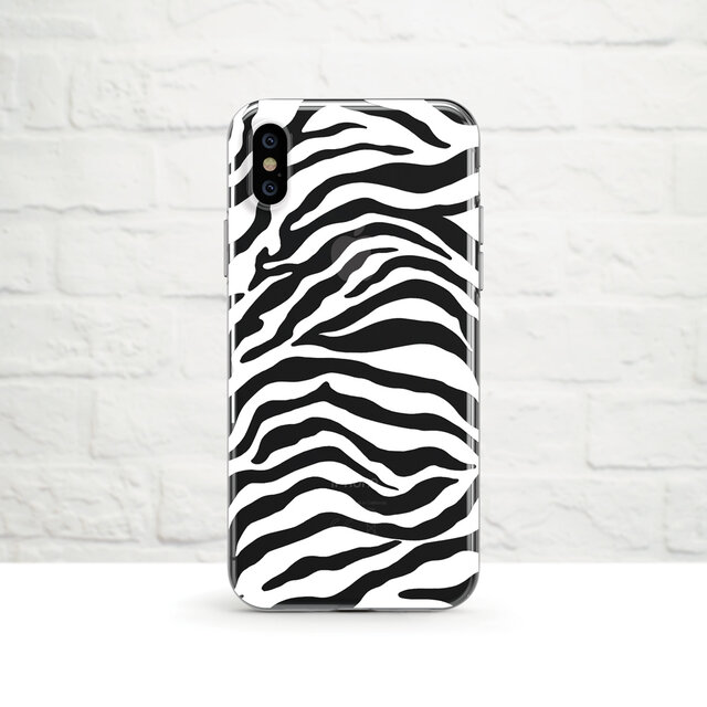 Zebra Print, White クリアソフト ケースの画像1枚目