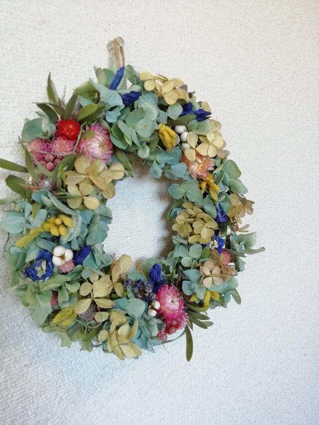 （送料無料)ドライフラワーリース*あじさいと、