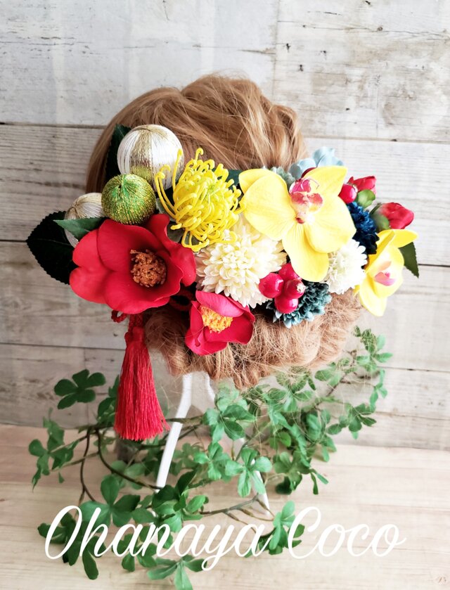 hirahira 蝶々と優美な椿の和モダン髪飾り20点Set No347