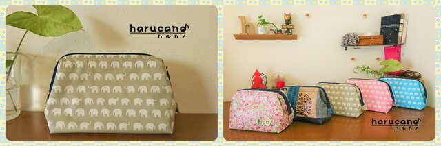 ワイヤー口金ポーチ/楽器アクセサリー収納用/ぞうさん柄/グレーの画像1枚目
