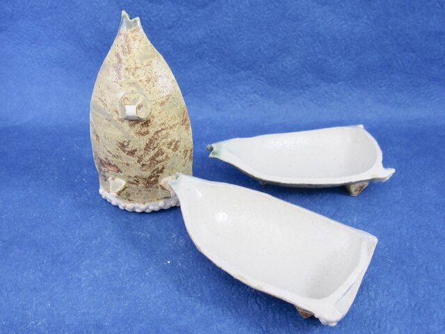 陶器 豆皿・豆鉢：タケノコ型豆皿3点セット・中（m-22
