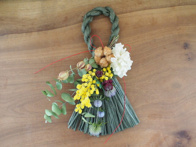 スワッグになるしめ縄2022 スワッグになる ミモザの長しめ縄飾り | iichi 日々の暮らしを