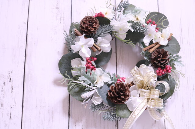 No.25_ 104優美に煌めくクリスマスリース/特大サイズ/冬/造花 0_5ac2200108756ced5ffe2dd4e850