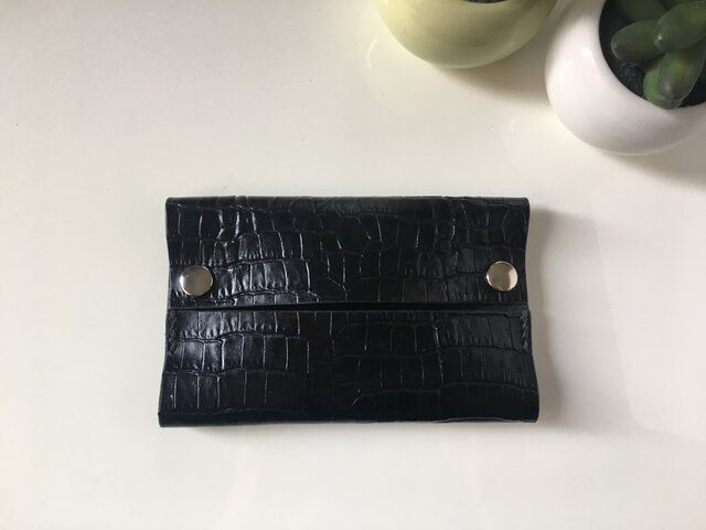 レザーティッシュケース☆黒の画像1枚目