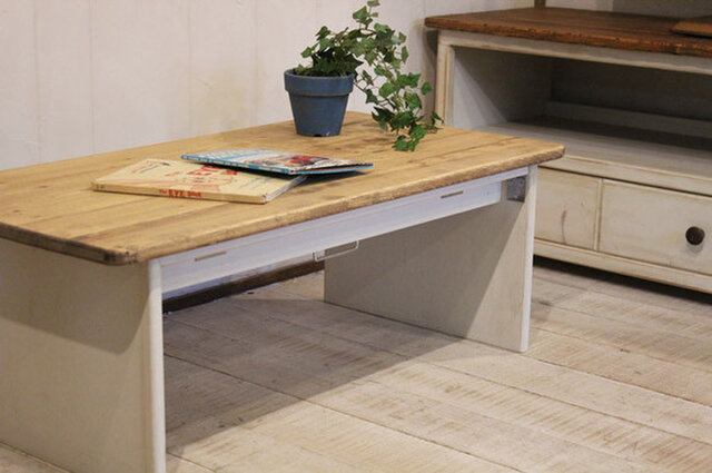 ホワイトシャビーな折りたたみローテーブル90 | iichi ハンドメイド・クラフト作品・手仕事品の通販