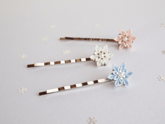 雪の結晶のヘアピン （ つまみ細工＊受注制作 ） | iichi 日々の暮らし