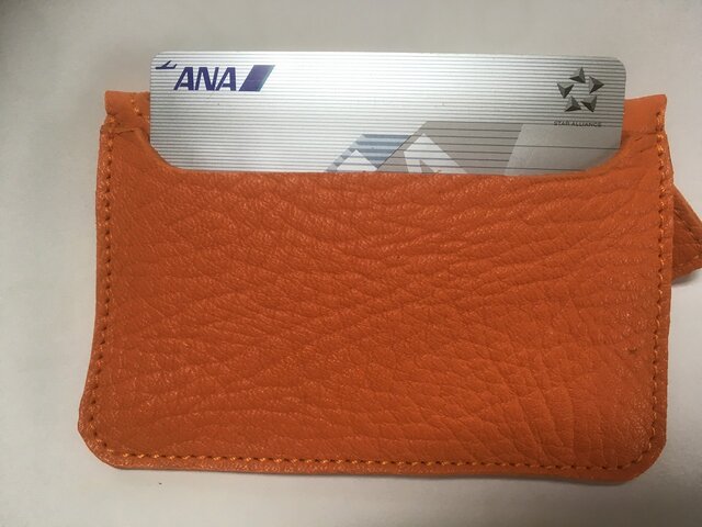 小銭入れ付きカードケース 馬革 オレンジの画像1枚目